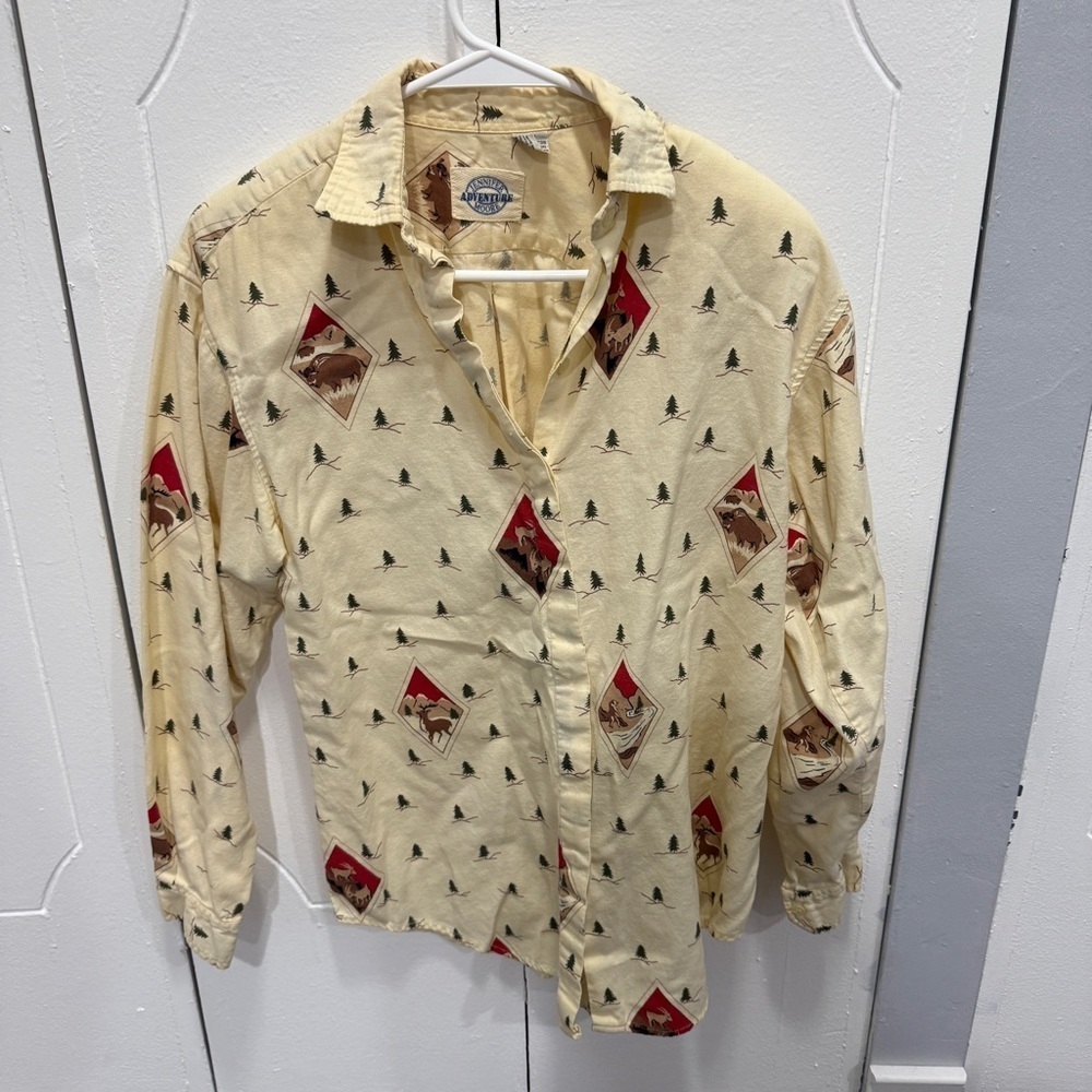 Jennifer Moore Adventure Vintage Yellow Outdoors Long Sleeve Button Down Shirt